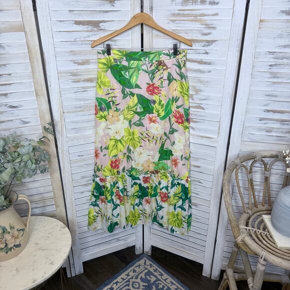 ANTONIO MELANI Women's 12 Cotton Perla Tropical Floral Print Tiered Maxi Skirt - Picture 4 of 12